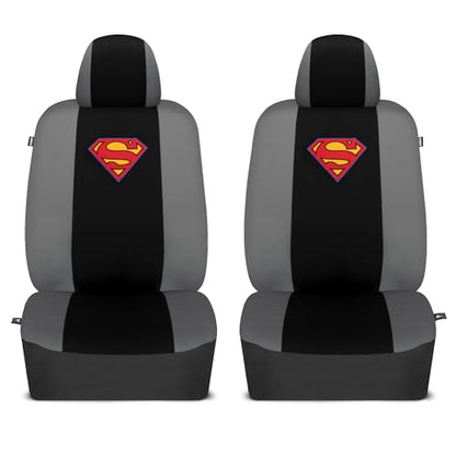 BDK Warner Brothers DC Superman Front & Rear Car Seat Covers Full Set - Easy to Install Durable & Polyester Car Seat Cover - All Vehicles Airbag Compatible Universal Car Accessories (Black & Gray) - size: Full Set, style: Superman