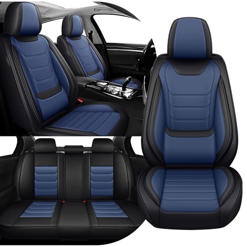 Car Seat Cover Full Set for Mercedes Benz GLA 250 Seat Covers 2017-2025, Nappa Leather Waterproof Seat Covers For Cars, Airbag Safe, Universal Automotive Seat Covers(Standard Full Set/Black Blue) - color: Black&Blue, size: Full Set Standard