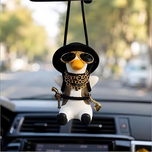 Cool Swinging Duck car Hanging Ornament, Pendant Interior Rearview Mirror Decoration and car Rear View mirrior Hanging Accessories(Cowboy Duck) - color: Cowboy Duck