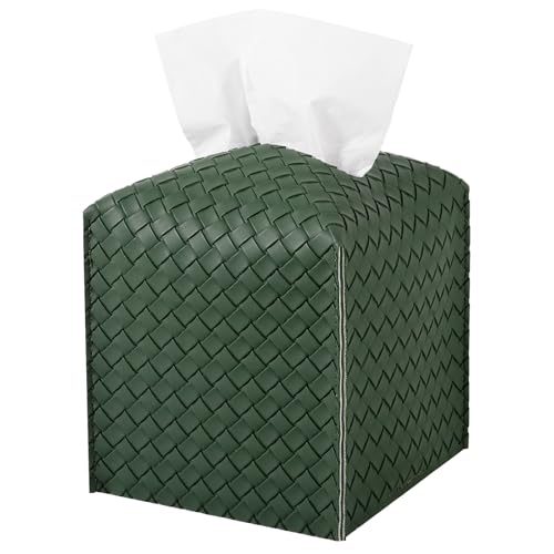 Tissue Box Cover PU Leather Tissue Holder Square Facial Tissue Case Facial Paper Organizer Dispenser for Bathroom, Vanity Countertop, Car, Dark Green - color: Dark Green, size: square