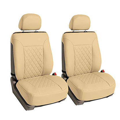 FH Group Deluxe Faux Leather Diamond Pattern Front Set Car Seat Cushions (Beige) with Gift - Universal Fit for Cars, Trucks, & SUVs - color: Beige
