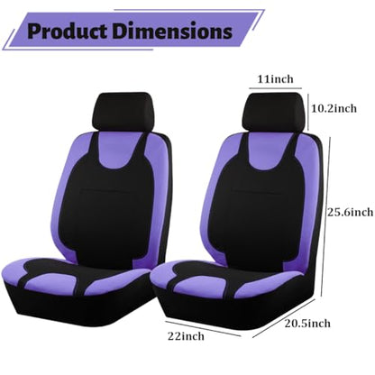 Car Seat Covers Full Set, Polyester Vehicle Front ＆ Rear Bench Seat Protectors with 5 Headrest Covers, Automotive Interior Chair Protection Accessories, Universal Fit (Purple) - color: Purple