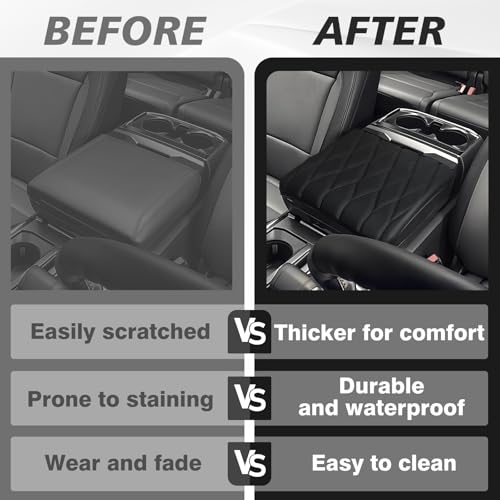 Center Console Armrest Cover Fit for Ford F-150 F150 2021-2025 2026 Accessories, Comfort Armrest Pad Console Lid Cushion Vegan Leather Regular Thick(WorkSurface ONLY) - size: 2) 21-25 |F150| WorkSurface, Regular