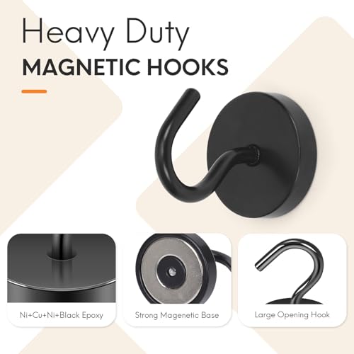 Neosmuk Magnetic Hooks Large Opening, Cruise Ship Essentials, 80lb+ Heavy Duty Magnetic Hooks for Cruise Cabins, Refrigerator, Grill, Hanging, and Travel | Extra Strong Must-Haves Magnet Hook,Black - color: Black