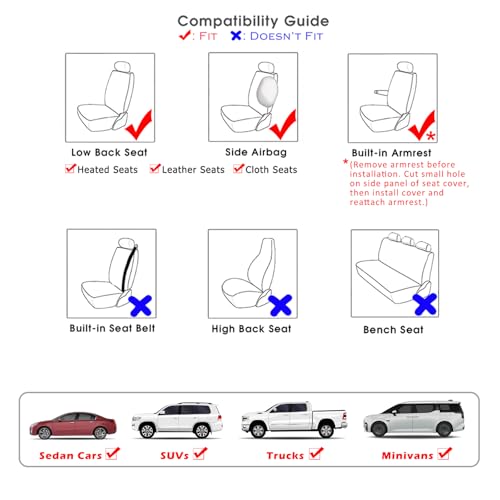 Champlus Car Seat Covers, Breathable and Durable Mesh 2 Front Bucket Seat Covers, Universal Fit Automotive Sedan Cars, SUVs, Trucks, Mini Vans, Airbag Compatible, Easy to Install