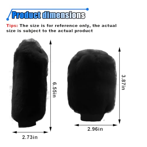 2PCS Plush Car Gear Shift Knob Cover & Handbrake Cover, Soft Fluffy Shift Knob Brake Handle Protector, Universal Car Interior Accessories (Black) - color: Black