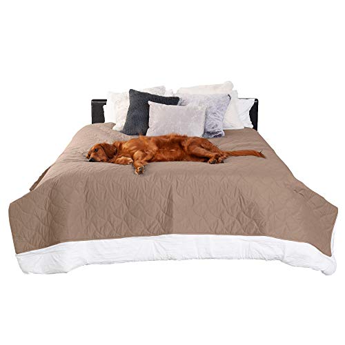 Furhaven Waterproof & Non-Slip Twin Size Mattress Cover Protector for Dogs & Cats, Washable, For Beds, Couches, & Car Seats - Quilted Twill Blanket Mattress Cover - Brownstone, Small/Twin Size