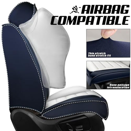 Car Seat Covers for Kia Optima 2001-2020, Premium Nappa Leather, Waterproof, Anti-Slip, Full Coverage, Airbag Compatible, Breathable, All-Weather, Easy Install (2 Seats, Blue&White) - color: 2 Seats - Blue&White, size: Kia Optima 2001-2020