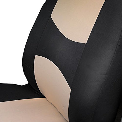 FH Group Full Set Cloth Car Seat Covers - Universal Fit, Low Back Front Seat Covers, Airbag Compatible, Split Bench Rear Seat, Washable Seat Cover for SUV, Sedan, Van, Beige - color: Beige, style: Full Set