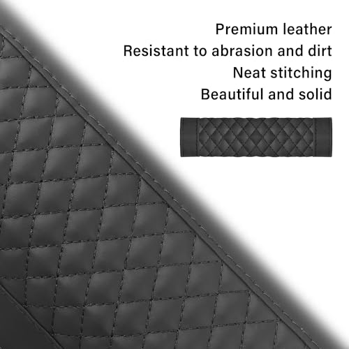 2PCS Car Seat Belt Cover Pad,Soft Leather Seatbelt Covers Breathable Seatbelt Cushion with Plaid Design,All Seasons Universal Car Interior Accessories Seat Belt Cover for Kids & Adults (Black)