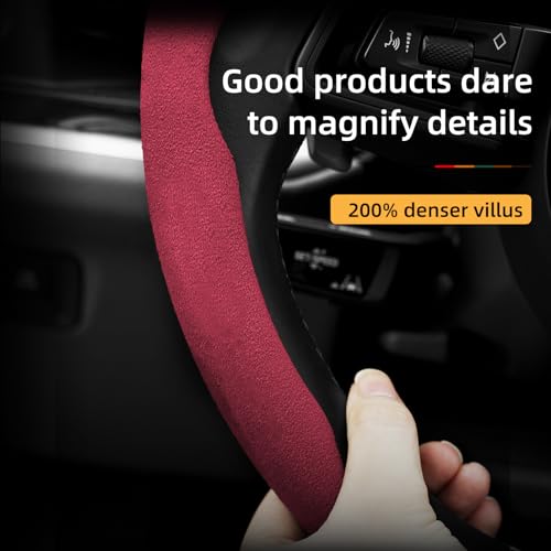 Suede Thin Car Steering Wheel Cover, 3 Piece, Fits 14-16 inch Round Steering Wheels, Red - color: Red, size: 3pcs: Fits Round Steering Wheels