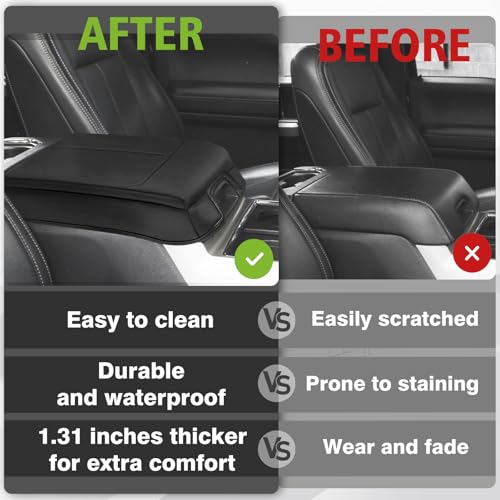 Center Console Armrest Cover Fit for Ford F150 2015-2020 & F250 F350 F450 2017-2022 & Expedition 2018-2024 Accessories, Armrest Pad Console Lid Cushion Vegan Leather 1-Inch Thick(Bucket Seat) - size: 4) 17-22 |F250/F350/F450| Bucket Seat, +Thick