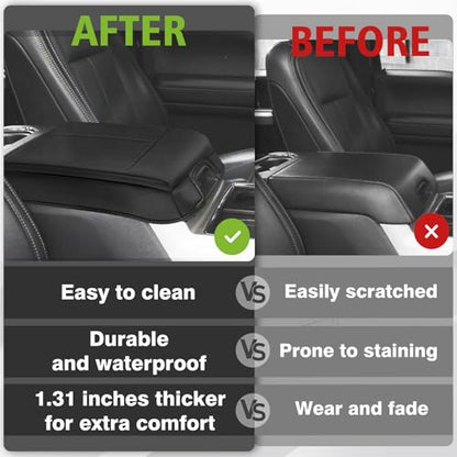 Center Console Armrest Cover Fit for Ford F150 2015-2020 & F250 F350 F450 2017-2022 & Expedition 2018-2024 Accessories, Armrest Pad Console Lid Cushion Vegan Leather 1-Inch Thick(Bucket Seat) - size: 4) 17-22 |F250/F350/F450| Bucket Seat, +Thick