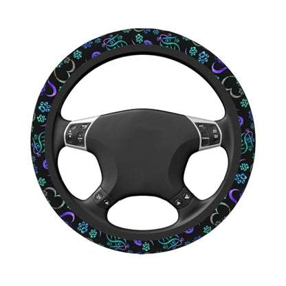 Paw Print Heart Print Steering Wheel Cover Anti-Slip,Sweat Absorption Universal 15 inch Steering Wheel Covers Cute car Accessories for Men Women - color: Black 1