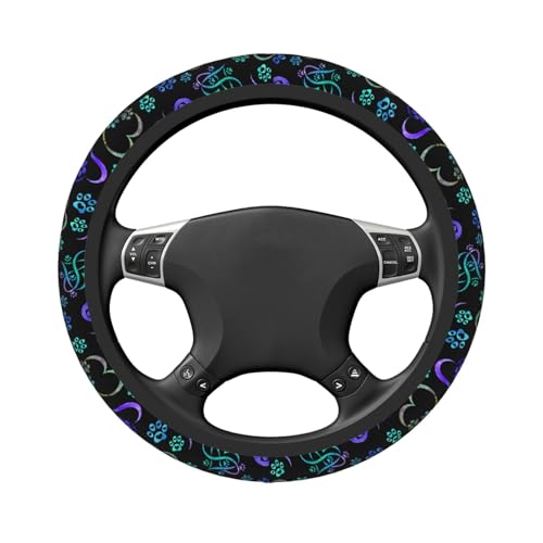Paw Print Heart Print Steering Wheel Cover Anti-Slip,Sweat Absorption Universal 15 inch Steering Wheel Covers Cute car Accessories for Men Women - color: Black 1