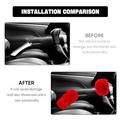 Hovom 2PCS Fluffy Car Gear Shift Knob Cover & Handbrake Cover, Soft Plush Hand Brake Handle & Gear Shift Cover for Women Girls, Universal Comfortable Warm Furry Car Accessories (Red) - color: Red