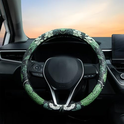 Sage Green Floral Steering Wheel Cover Auto Leather Steering Wheel Protector, Anti-Slip, Breathable, Absorbing Sweat, Universal Floral Car Accessories 14.5–15 inch,Fit for Most Car, Trucks, SUV - style: Sage Green Floral