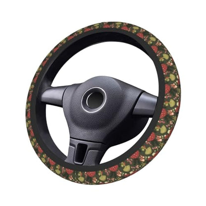 Mushroom Steering Wheel Cover Anti-Slip and Practical 14.5-15 Inch Universal Steering Wheel Cover with 2 Pieces Car Coasters Suitable for Men Women