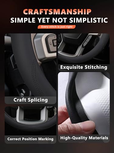 Leather Steering Wheel Cover for Ford F150/F250/F350, 15.5-16 Inch Truck Steering Wheel Grip, Breathable & Anti-Slip, Premium Semi Car Accessories (Black) - color: Black