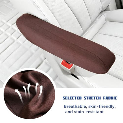2PCS Car Front Seat Armrest Covers, Soft & Comfortable Elastic Fabric Vehicle Arm Rest Cushion, Stretch Automotive Center Console Skin Protector, Universal for Truck SUV Sedan (Coffee) - color: Coffee