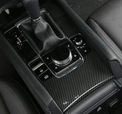 Car Accessories Fit for 2019 2020 2021 2022 2023 2024 2025 Mazda 3 Axela Interior Gear Shift Knob Console Media Panel Cover Trim (Carbon Fiber Style) Stainless Steel 1 PC