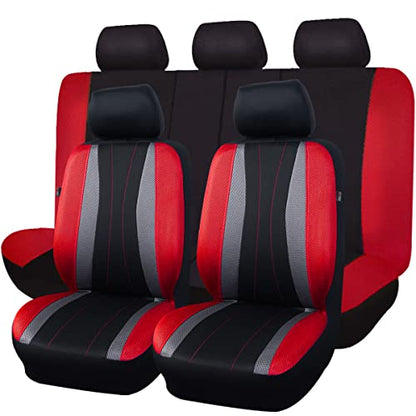 Flying Banner car seat Covers Full Set All Air Mesh Breathable Man Lady Airbag Compatible Rear Bench Split 40/60 50/50 60/40 Truck Pick Up (Full Set - Low Back, Black Gray Red) - color: Black Gray Red
