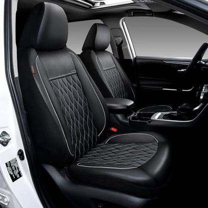 Faux Leather Car Seat Covers 2 Front Set,Luxury and Comfortable Seat Covers for Cars, Airbag Compatible Car Interior Covers, Universal Fit for Suvs,Vans,Trucks(Black/Grey)
