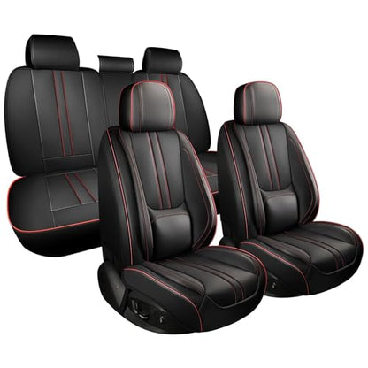 Car Seat Covers Full Set Fit for Impreza 2003-2026,Luxury Faux Leather Seat Covers 5 Seats, Breathable Anti-Slip Seat Protectors with Lumbar Support(Black&Red line,Full Set)
