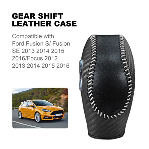 PU Carbon Fiber Automobile Gear Shift Knob Cover - Fit for Ford Focus 2012-2016 & Fiesta 2014-2016 / Fusion 2013-2016 - color: Black leather + Grey thread