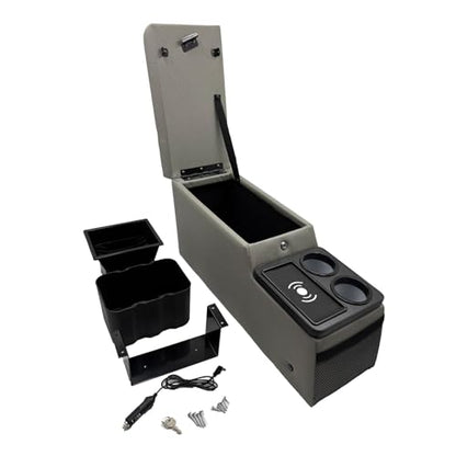 Truck Center Console Truck Seat/Bench Organizer with Wireless Charging and Holder Cups for Jeep CJ5 1976-1983,Jeep CJ7 1976-1986,Jeep Wrangler(YJ) 1987-1995 (Gray) - color: Gray