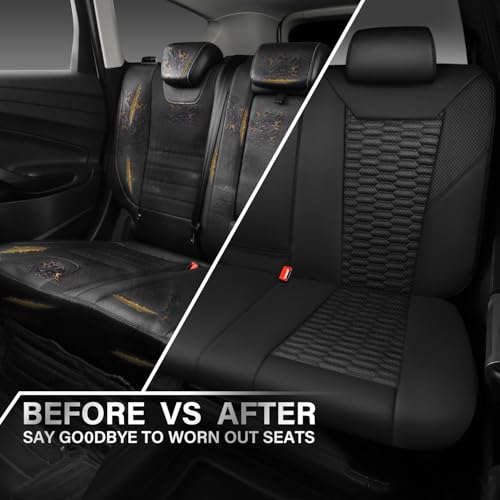 CAR PASS 3D Foam Mesh Leather Back Bench Car Seat Covers,Breathable Rear Seat Cover Universal Fit for Most Cars Sedans SUVs Vans Small Trucks 95% Automotive Backseat, Black - color: black rear, size: Rear