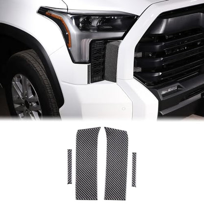 Aunginsy Car Front Headlight Bumper Grille Mesh Sticker Compatible with Toyota Tundra/Sequoia 2022 2023 2024 Pickup Truck Real Carbon Fiber Decorative Sticker Protection Cover Interior Accessories - size: Front Headlight Bumper Grille Sticker