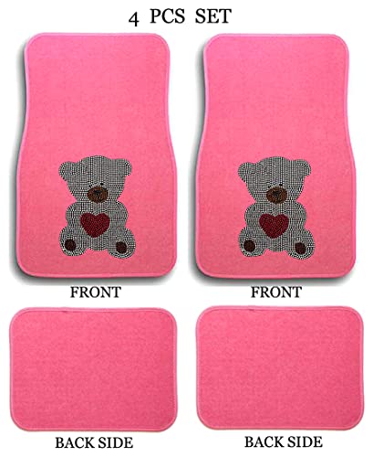Universal Fit Front/Rear 4-Piece Full Set Crystal Bling Rhinestone Design Studded Carpet Car SUV Truck Pink Floor Mats - 4 Pcs Set (Bear-Pink) - color: Bear-Pink