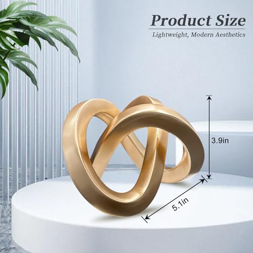 Modern Gold Geometric Sculpture Gold Knot Home Accent Decor,Multi-Angle Geometric Sculptures Statues for Living Room Bedroom Office Desk Bookshelf Coffee Table Home Decorations