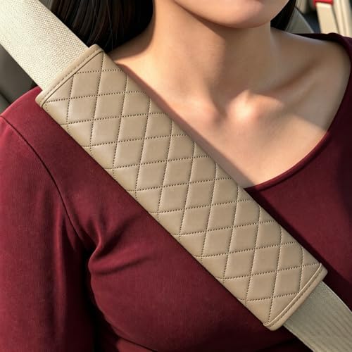Beige PU Leather Seat Belt Covers - 2Pcs, Diamond Stitched Seat Belt Pads, Universal Fit for Car Truck SUV - color: gw-beige