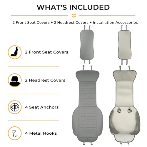 Black Seal 2-Pack Front Car Seat Covers, Faux Leather Seat Bottom Covers with Partial Backrest Protection, Side Wrap Design, Universal Fit for Most Cars, SUVs, Trucks, Vans (Grey) - color: 2-Pack-Grey