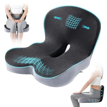 Ergonomic Seat Cushion for Office Chair & Car - Memory Foam Car Cushions for Driving with L-Shaped, Non-Slip Bottom - Orthopedic Pad for Truck Driver (Dark Grey)