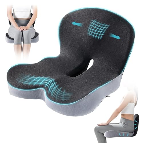 Ergonomic Seat Cushion for Office Chair & Car - Memory Foam Car Cushions for Driving with L-Shaped, Non-Slip Bottom - Orthopedic Pad for Truck Driver (Dark Grey)