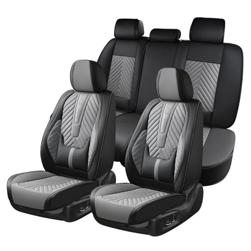 Coverado Car Seat Covers Full Set, Faux Leather Seat Covers for Car, Luxury Automotive Seat Covers Waterproof Car Seat Protector Universal Fit for Most Cars SUV Truck with Lumbar Support(Black&Gray) - color: Black&Gray, size: Fullset