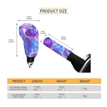 2 Pcs Marble Print Car Handbrake Cover Gear Shift Knob Cover, Universal Fit Anti Skid Universal Car Accessories for Truck SUV Sedan Van - color: Marble - Purple and Blue