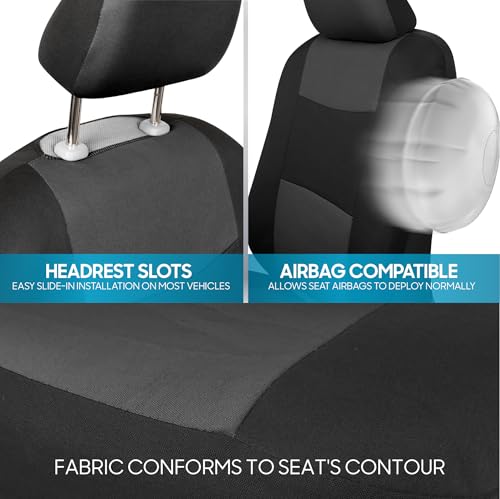 BDK PolyPro Car Seat Covers Full Set in Charcoal on Black – Front and Rear Split Bench Seat Covers for Cars, Easy to Install Car Seat Cover Set, Car Accessories for Auto Trucks Van SUV - color: Charcoal Gray