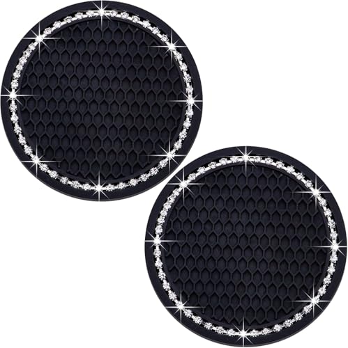 Car Cup Holder Coasters, 2.75 Inch, 2-Pack, for Women | Universal, Bling Crystal Rhinestone, Anti-Slip Silicone, Auto Interior Accessories