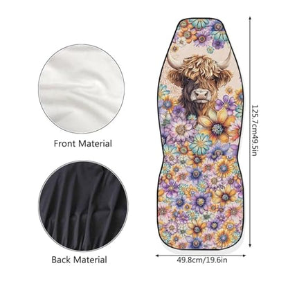 Bohu Flower Highland Cow Print Car Seat Covers Front Seats Only,Universal Fit Most Cars,Truck,SUV,or Van - color: Bohu Flower Highland Cow