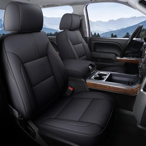 Coverado Chevy Silverado Seat Covers, Faux Leather Seat Covers Fit for Chevy Silverado GMC Sierra 2007-2025 1500, 2015-2025 2500HD 3500HD Crew Double Extended Cab (Front, Black) - color: Black, size: Front(2007-2025)