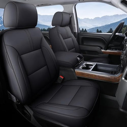 Coverado Chevy Silverado Seat Covers, Faux Leather Seat Covers Fit for Chevy Silverado GMC Sierra 2007-2025 1500, 2015-2025 2500HD 3500HD Crew Double Extended Cab (Front, Black) - color: Black, size: Front(2007-2025)