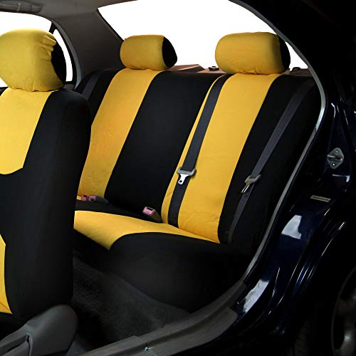 FH Group Bright Flat Cloth Full Set Automotive Seat Covers Front Set and Rear Solid Bench Yellow Black Seat Covers w. Gift Universal Fit Interior Accessories for Cars Trucks and SUVs - color: Yellow