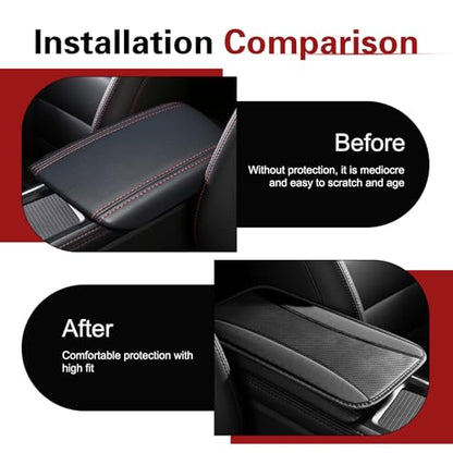 Car Center Console Armrest Pad, Waterproof Leather Comfort Cushion, Breathable Anti-Slip Car Armrest Cover, Universal for Most Cars (Black) - color: Black