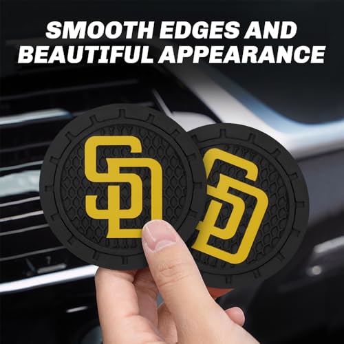 Baseball Fans Car Cup Holder Coasters for San Diego Padres Fans, 2 Pack Padres Silicone Non-Slip Cup Mats, 2.75" Car Cup Holder Inserts for Auto Interior - color: Dpa166dr