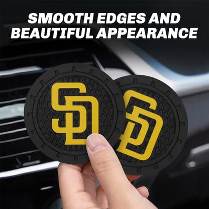 Baseball Fans Car Cup Holder Coasters for San Diego Padres Fans, 2 Pack Padres Silicone Non-Slip Cup Mats, 2.75" Car Cup Holder Inserts for Auto Interior - color: Dpa166dr
