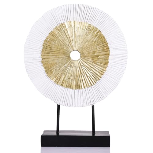 12" Tall Abstract White Gold Round Sculpture - Unique Home Decoration for Above Cupboard Decor, Living Room Coffee Table, Console, Office, Entrance, Table Centerpieces (White Gold) - color: White Gold